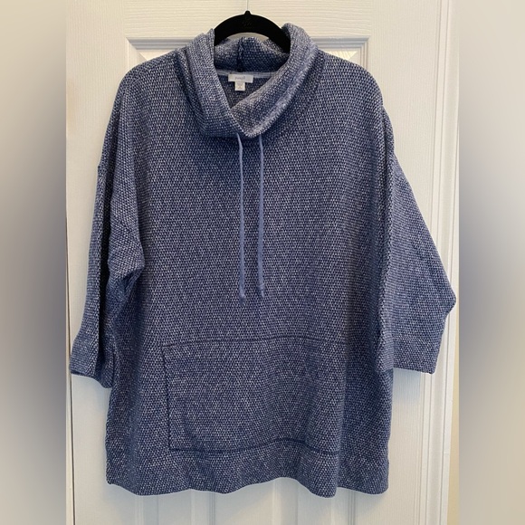 J. Jill Sweaters - Pure Jill - Cowl neck -  blue shirt with kangaroo pocket and 3/4 sleeves - M